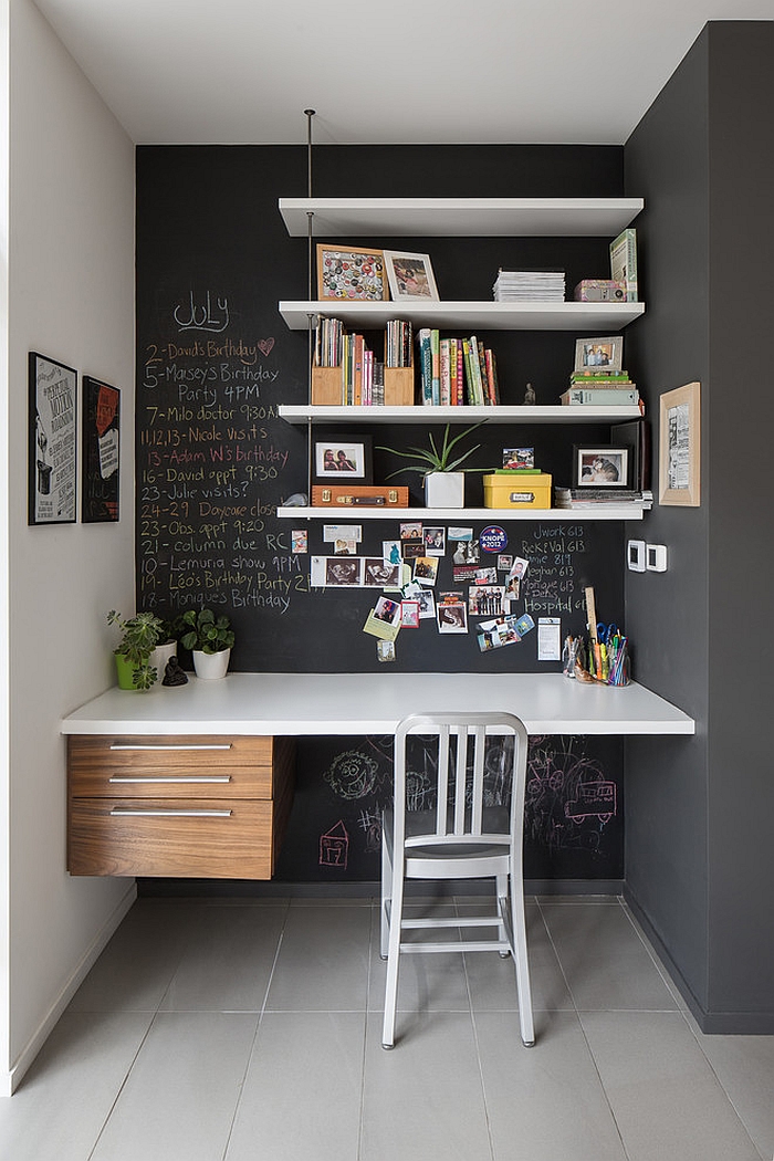 Small home office idea with chalkboard walls
