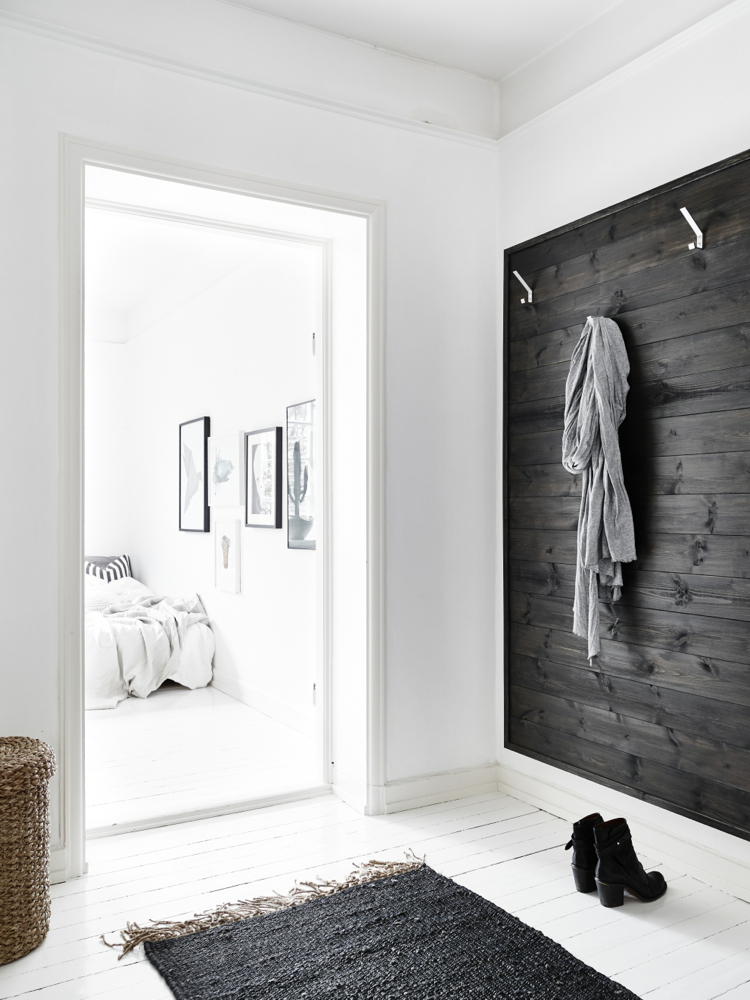 Entry with black stained wooden wall